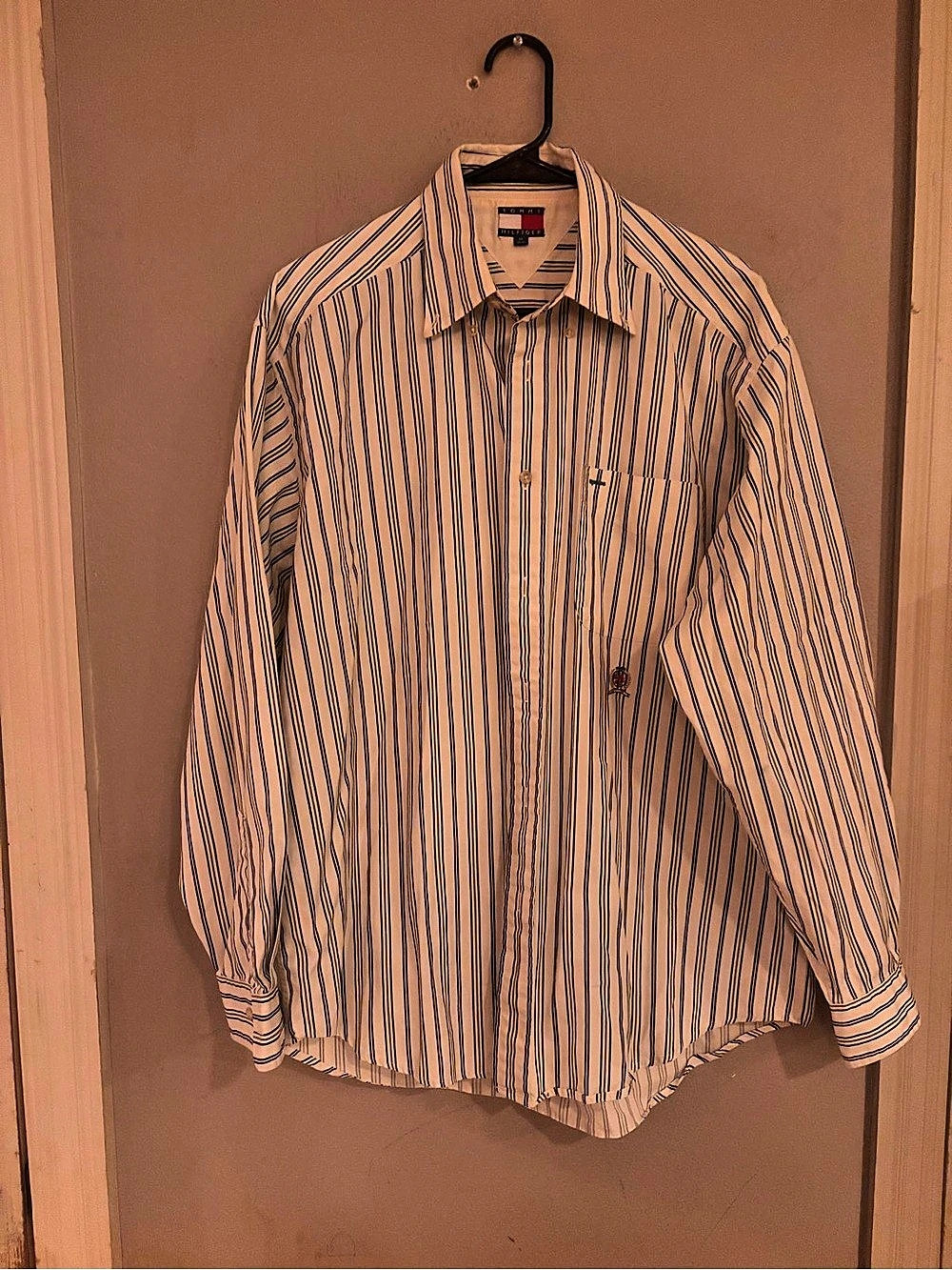 Tommy Hilfiger Striped Button Down Shirt Pink & Black Medium